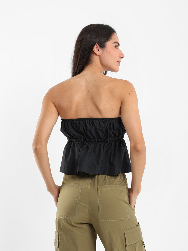 Peplum Strapless Tie-Front Top