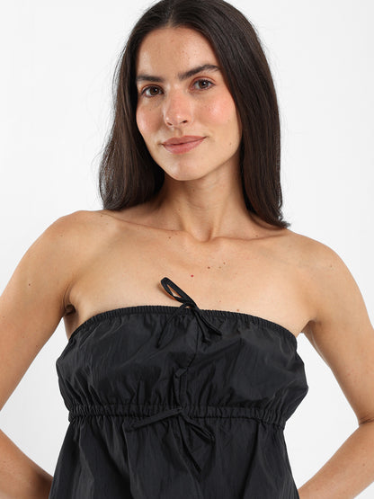 Peplum Strapless Tie-Front Top