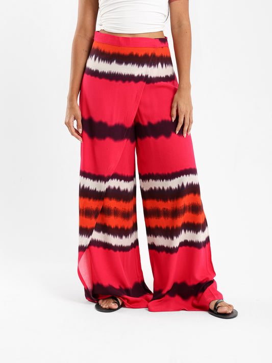 Printed Wide-Leg Pants With Overlapping Panel