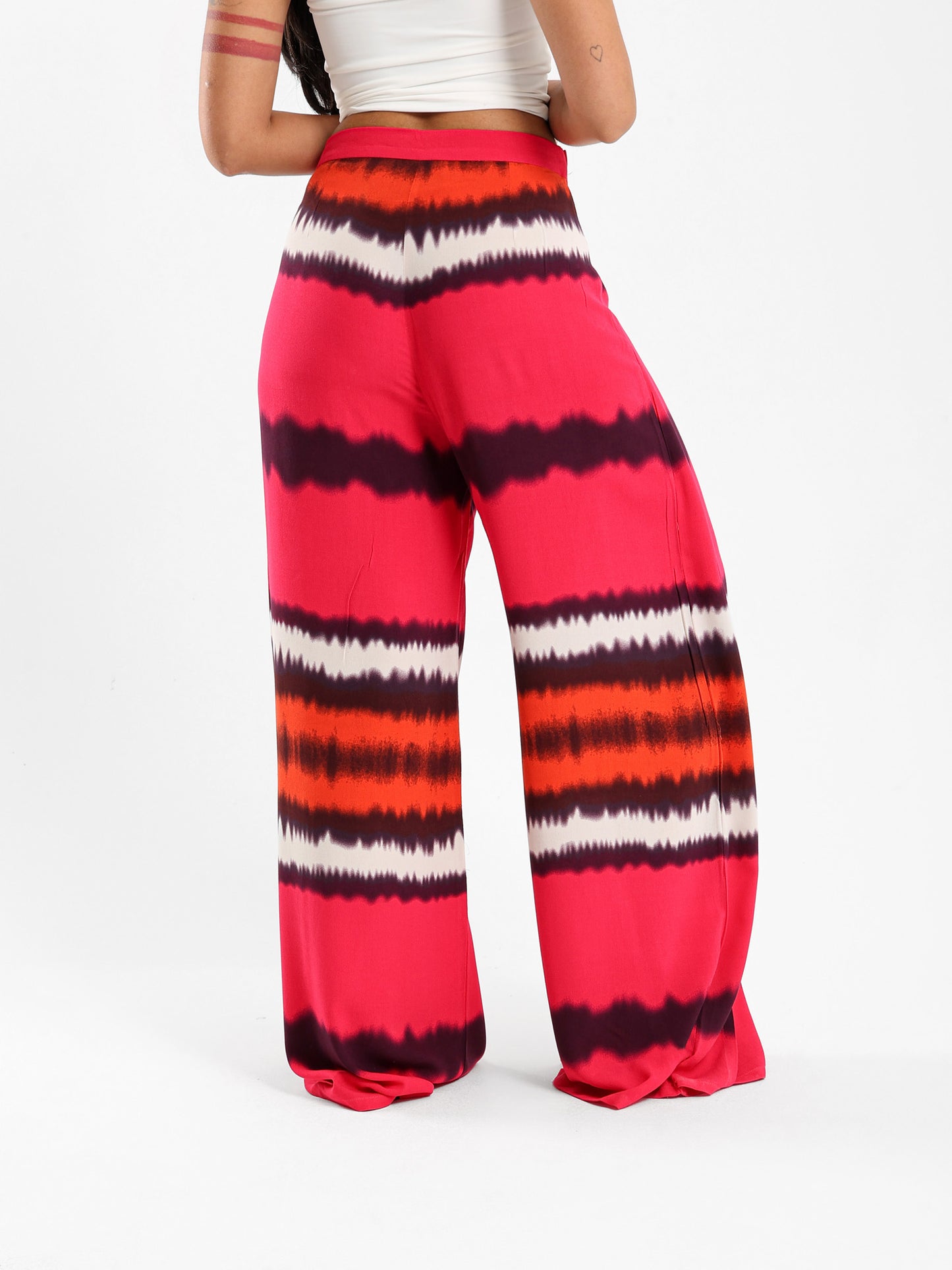 Printed Wide-Leg Pants With Overlapping Panel