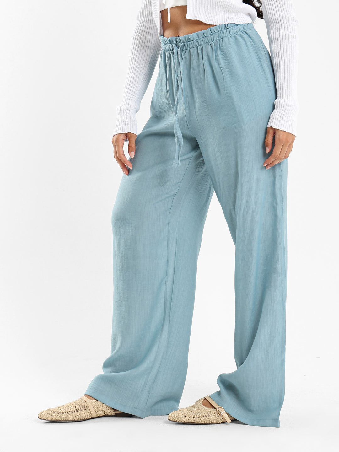 Textured Mid-Rise Pants