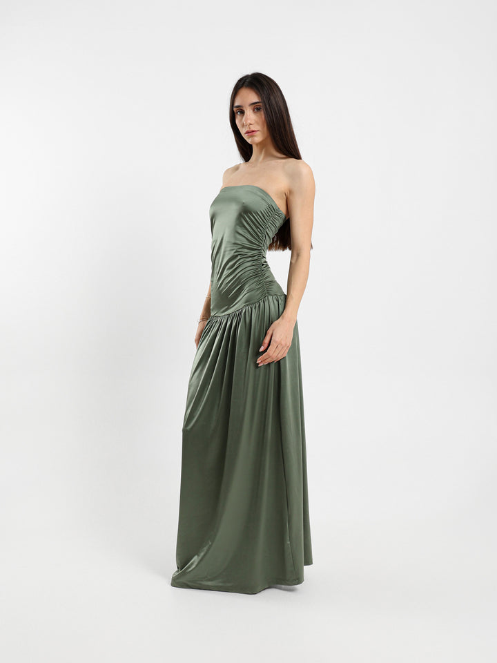 Strapless Rushed Side Maxi Dress