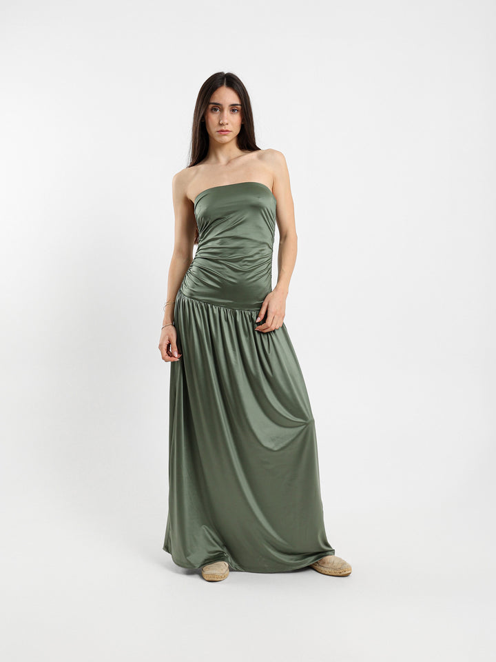Strapless Rushed Side Maxi Dress