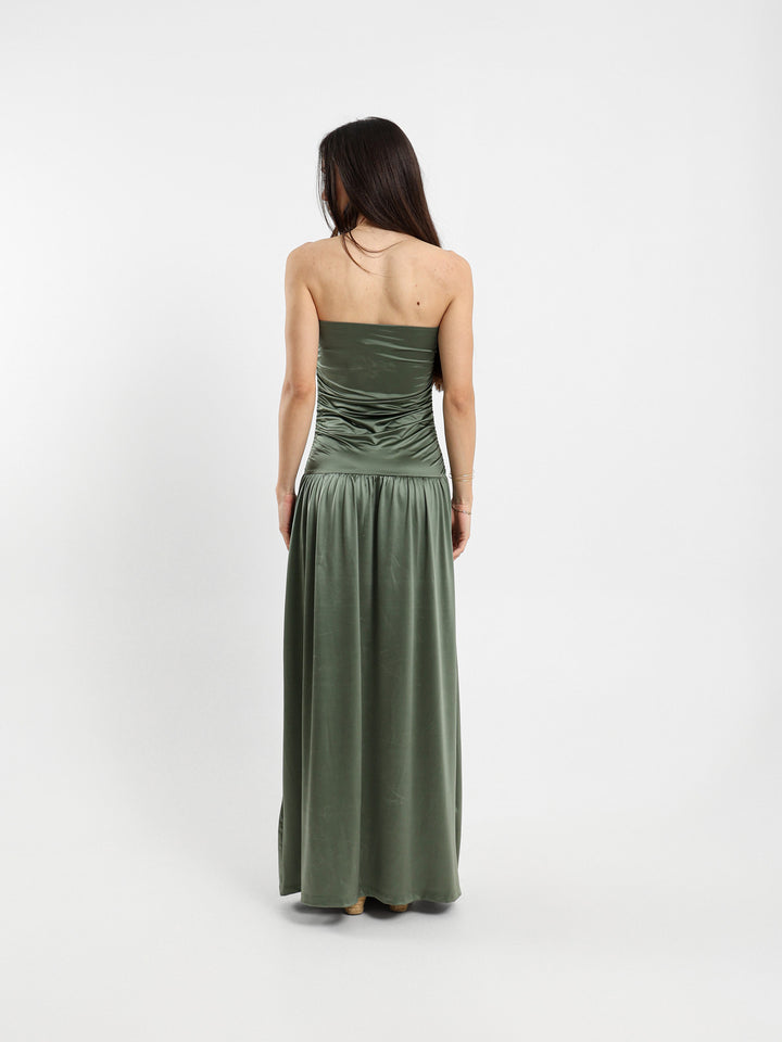 Strapless Rushed Side Maxi Dress