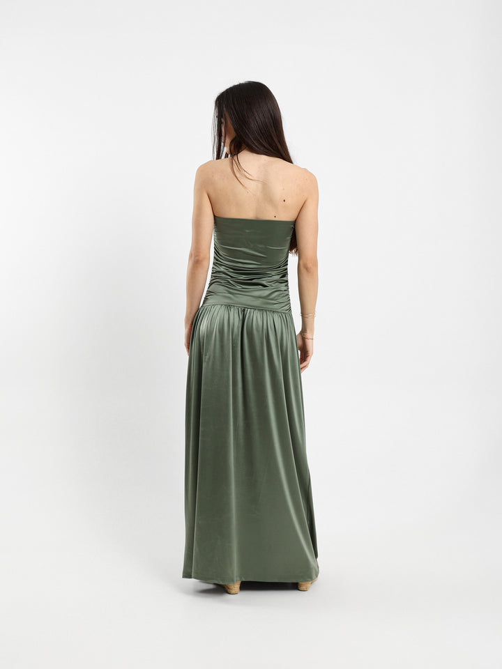 Strapless Rushed Side Maxi Dress