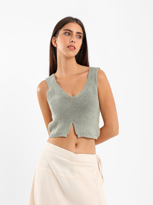 Cropped Top with V Hem