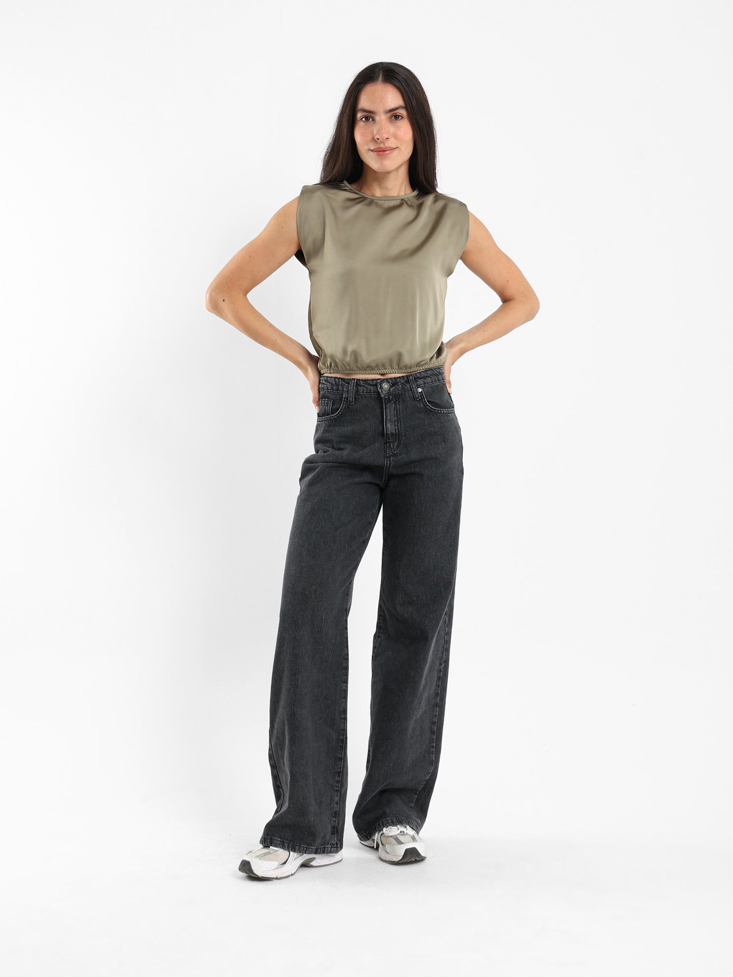 Padded Shoulder Sleeveless Top