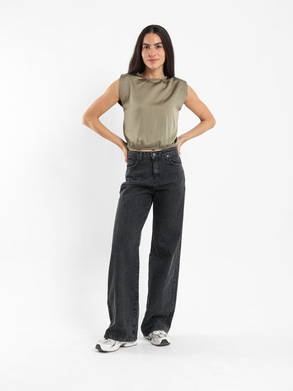 Padded Shoulder Sleeveless Top