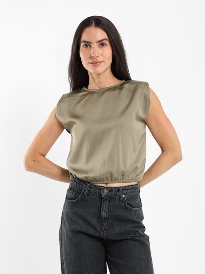 Padded Shoulder Sleeveless Top