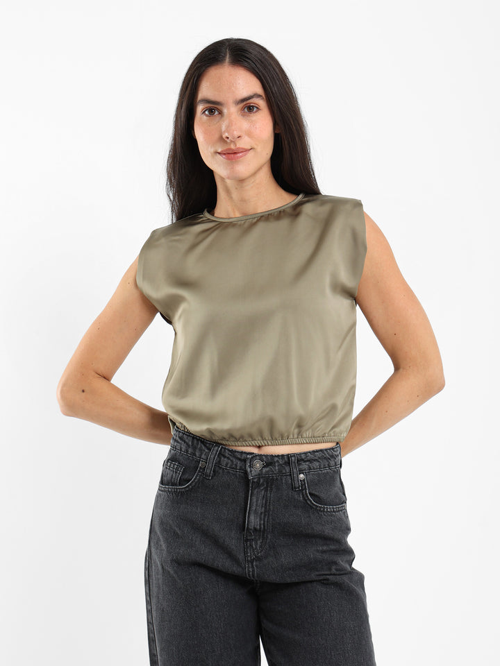 Padded Shoulder Sleeveless Top