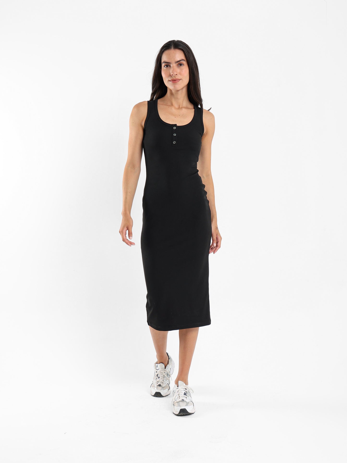Sleeveless Midi Dress with Quarter Placket