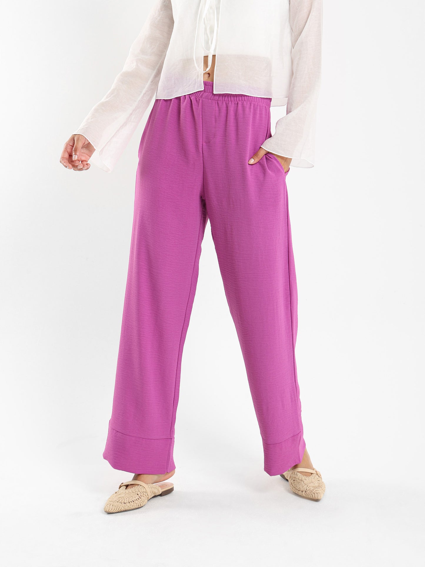 Wide-Leg Elastic Waist Pants