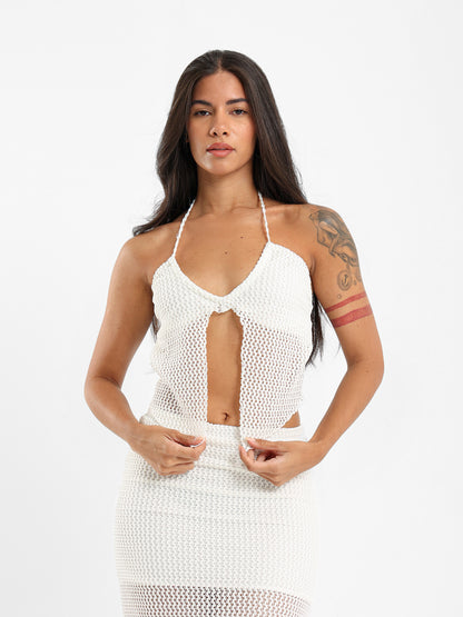 Crochet Halter Neck Cover-Up Top