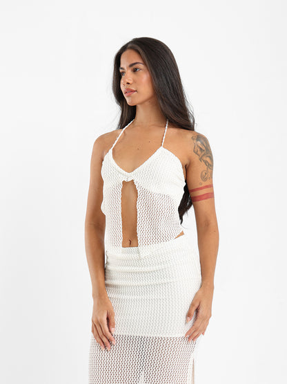 Crochet Halter Neck Cover-Up Top