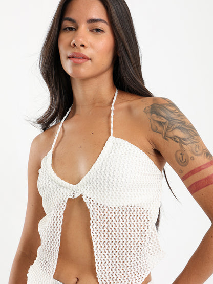 Crochet Halter Neck Cover-Up Top