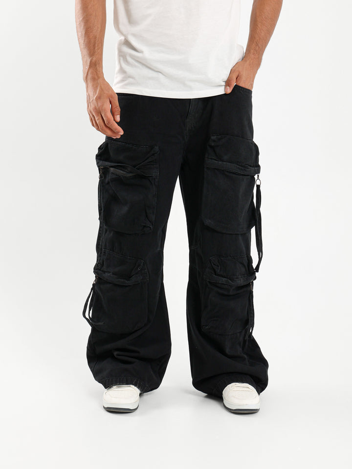 Loose Cargo Jeans with Puff Pockets