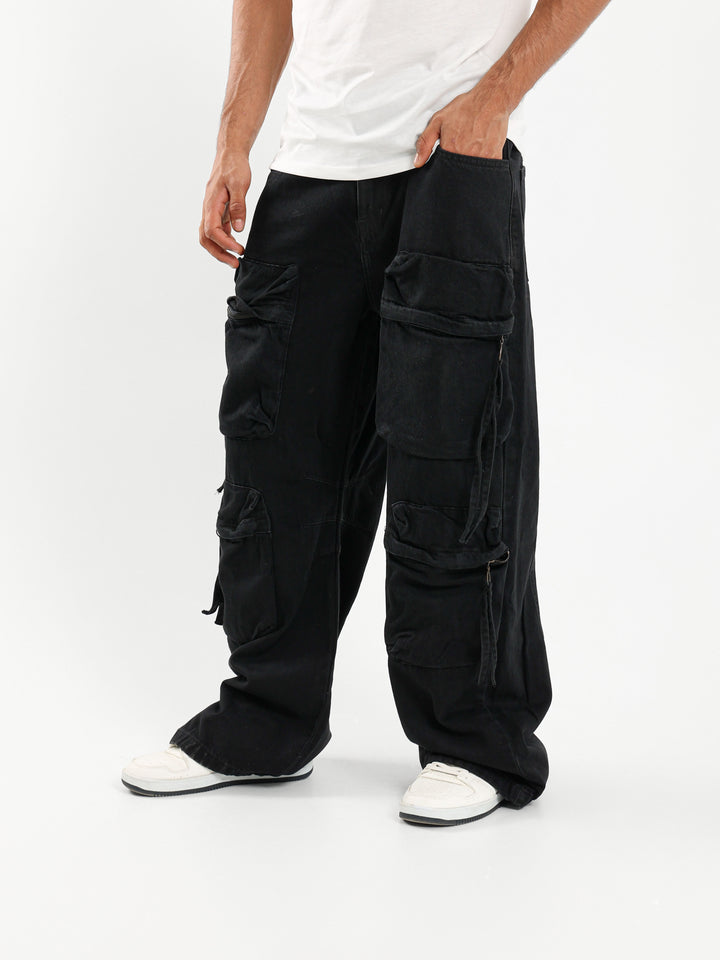 Loose Cargo Jeans with Puff Pockets