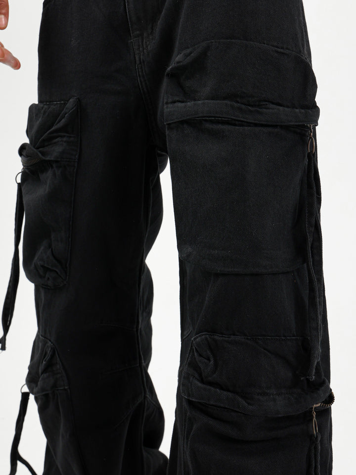 Loose Cargo Jeans with Puff Pockets