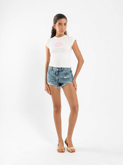 Rhinestone Tee with Side Rushing