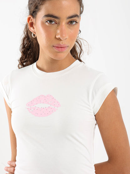 Rhinestone Tee with Side Rushing
