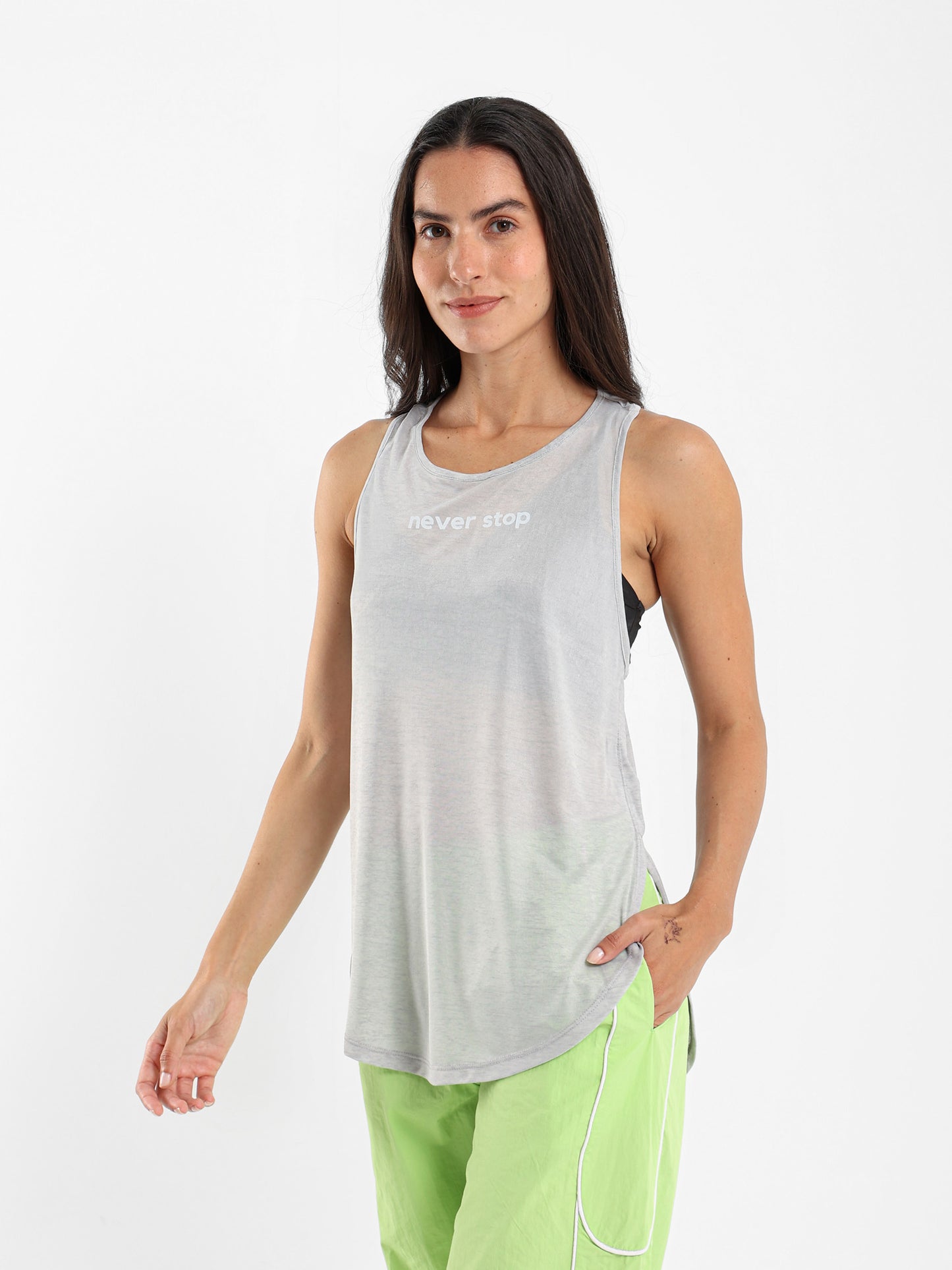 Never Stop Print Sleeveless Sports Tee