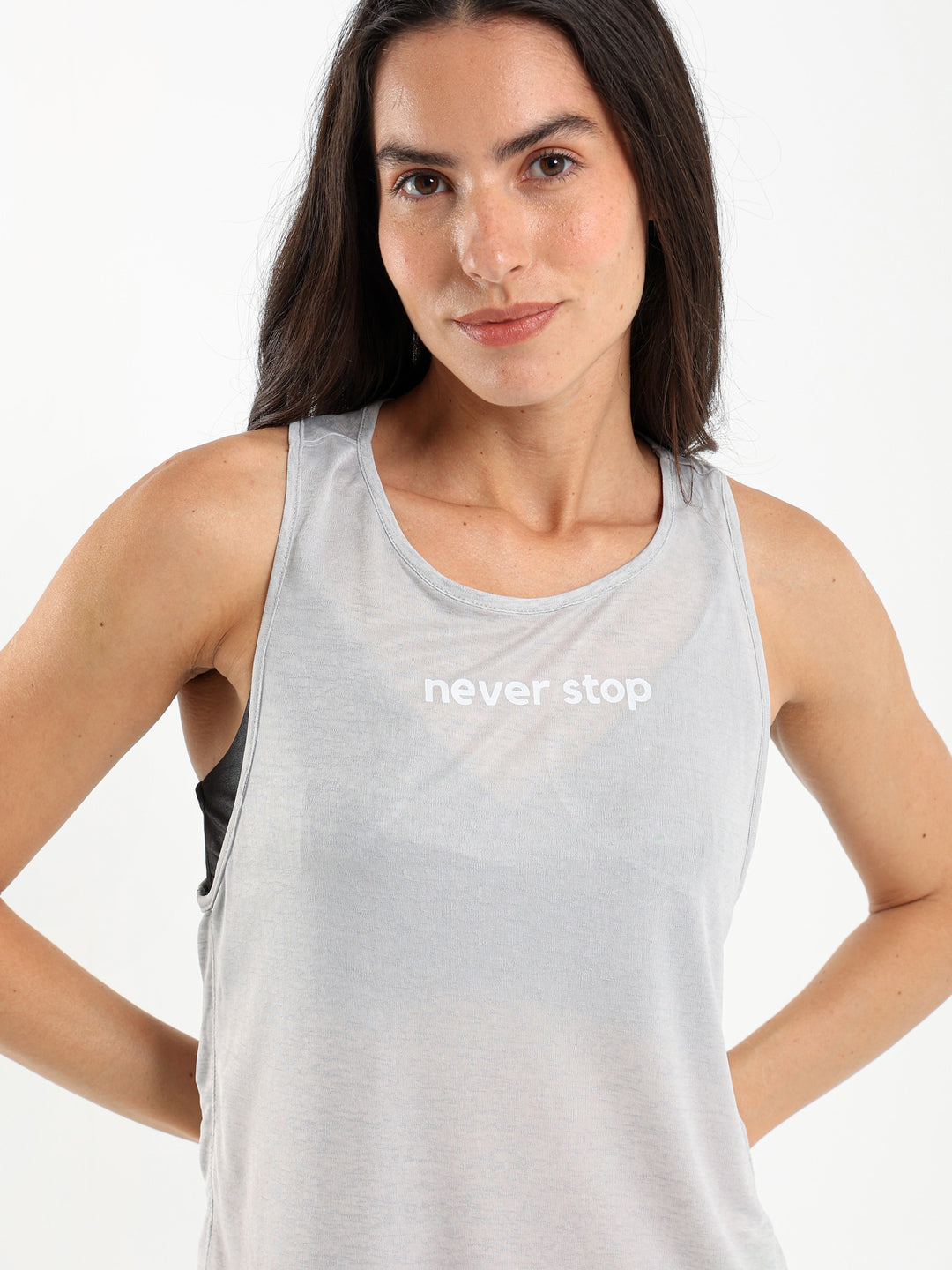 Never Stop Print Sleeveless Sports Tee