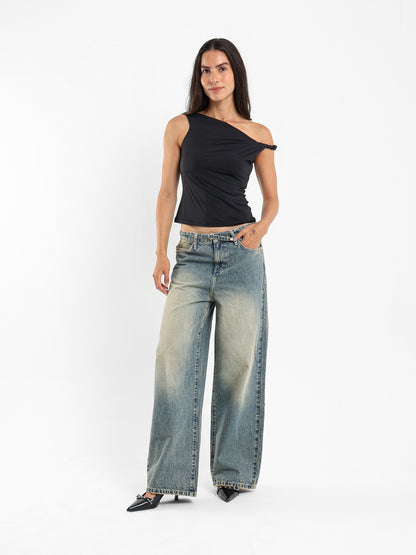 Asymmetric One-Shoulder Tie Detail Top