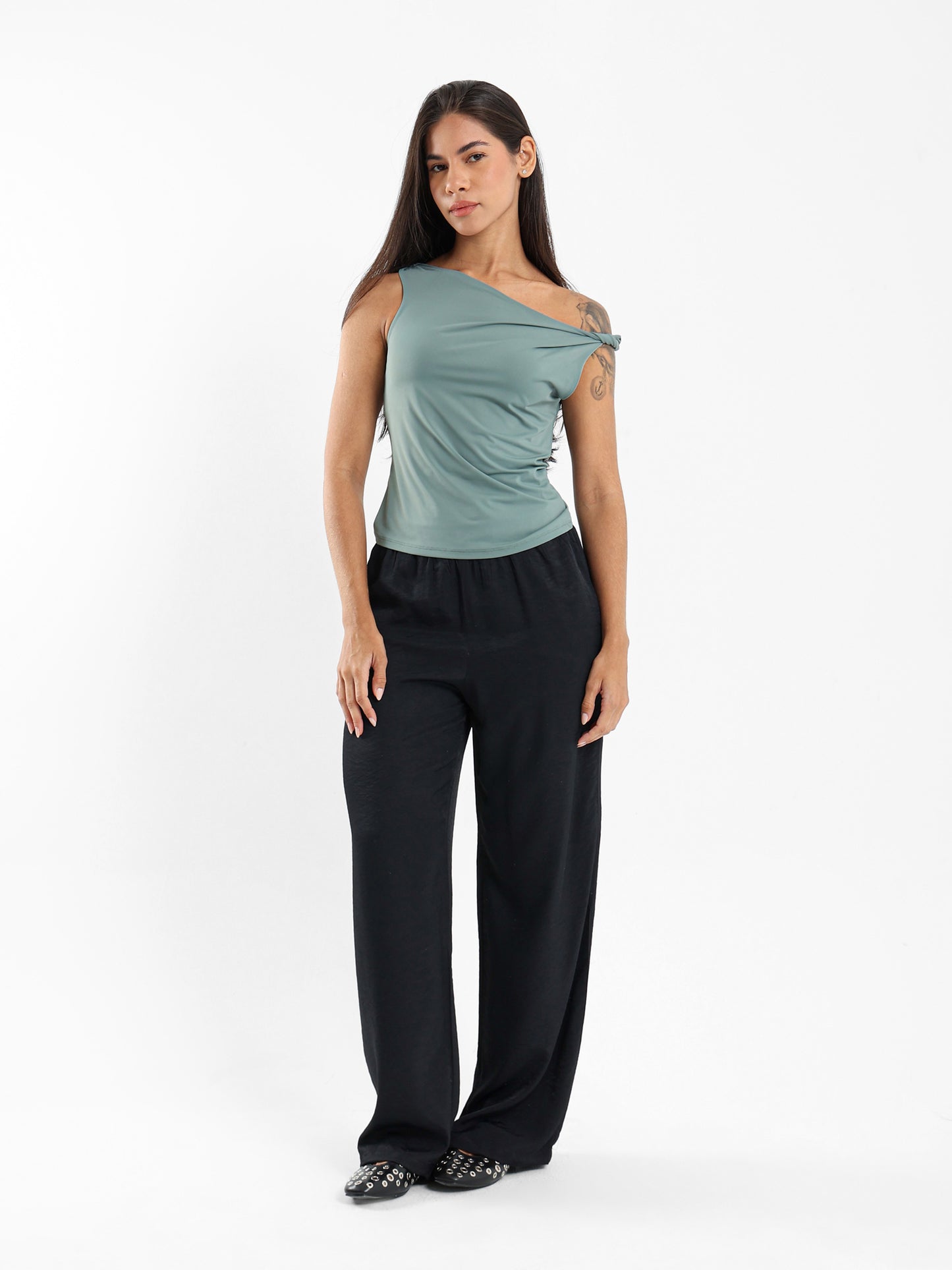 Asymmetric One-Shoulder Tie Detail Top