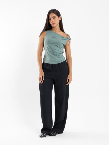 Asymmetric One-Shoulder Tie Detail Top