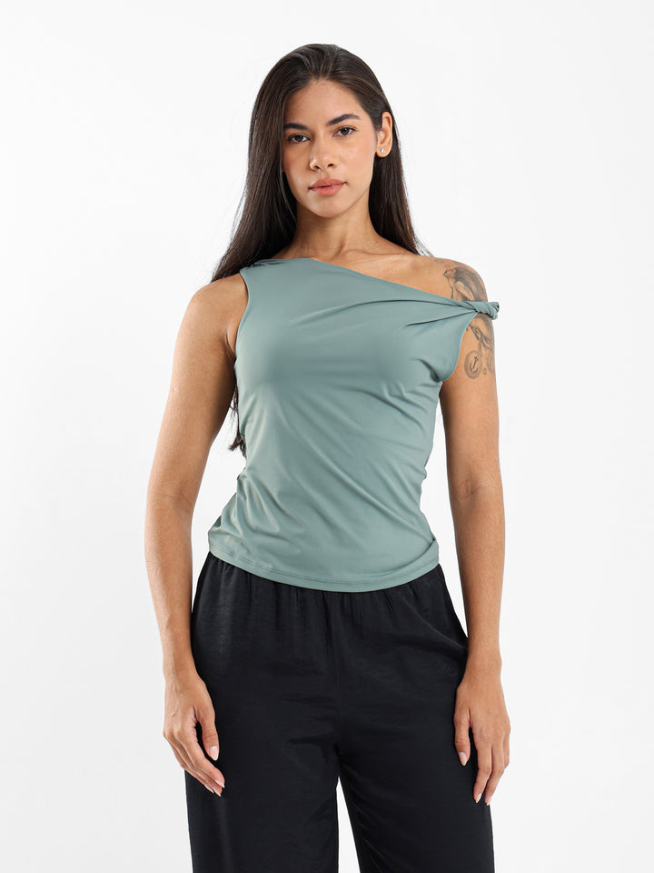Asymmetric One-Shoulder Tie Detail Top