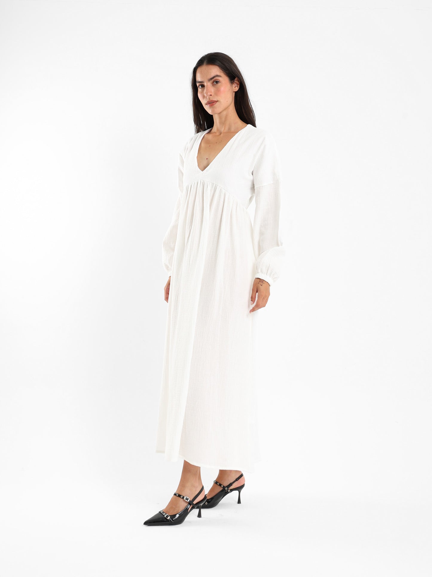 V-Neck Long Sleeve Maxi Dress