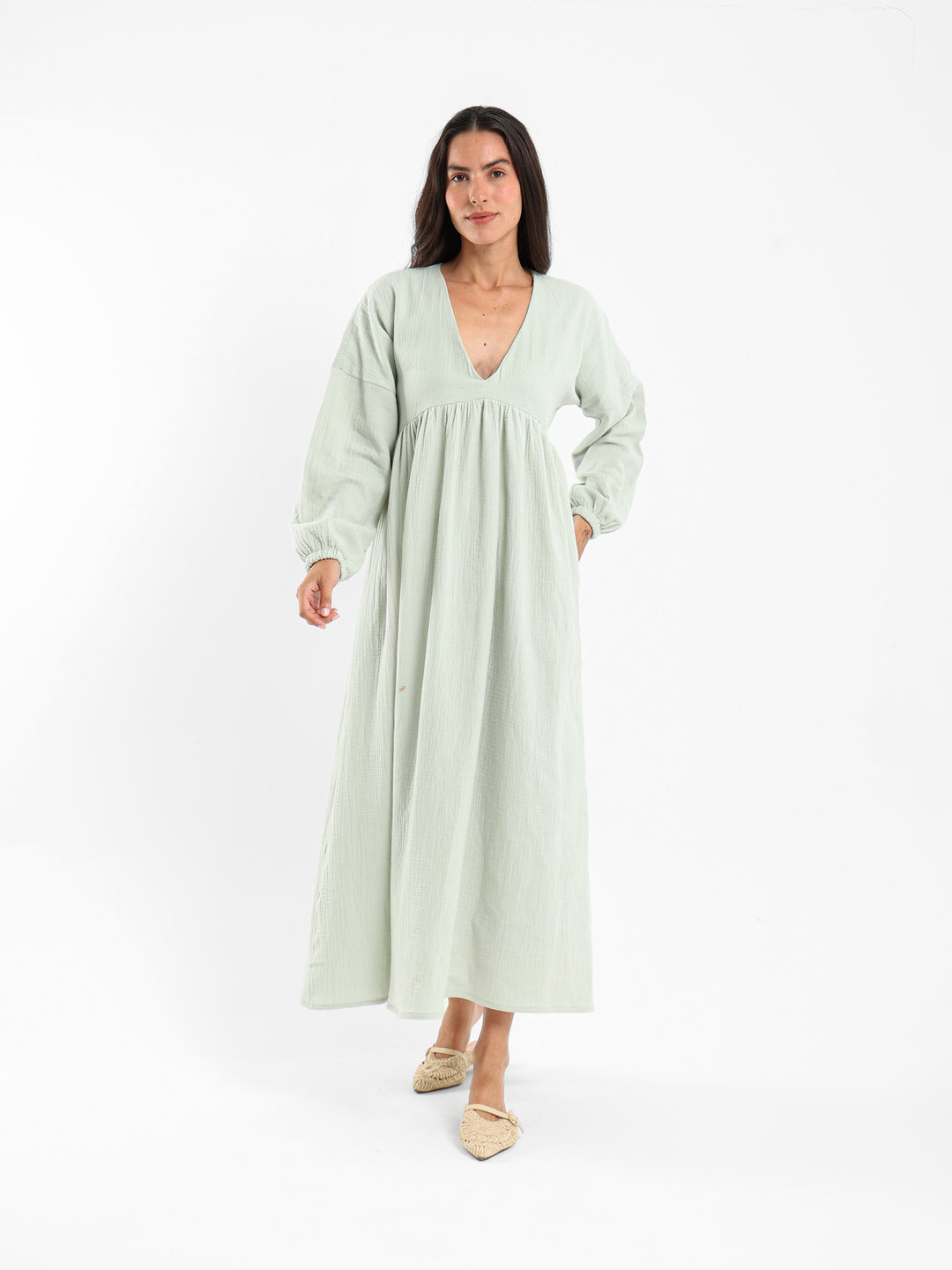 V-Neck Long Sleeve Maxi Dress
