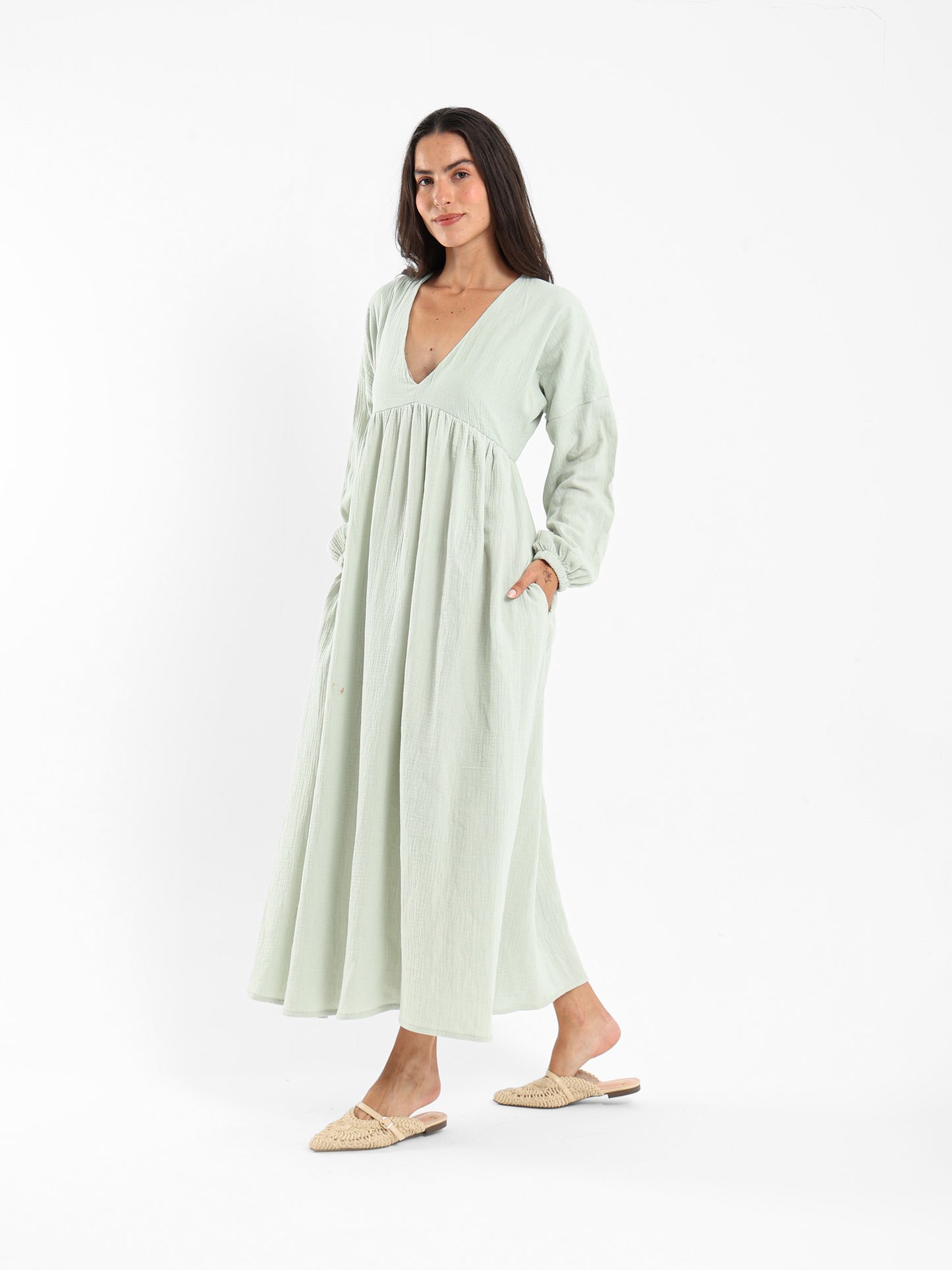 V-Neck Long Sleeve Maxi Dress