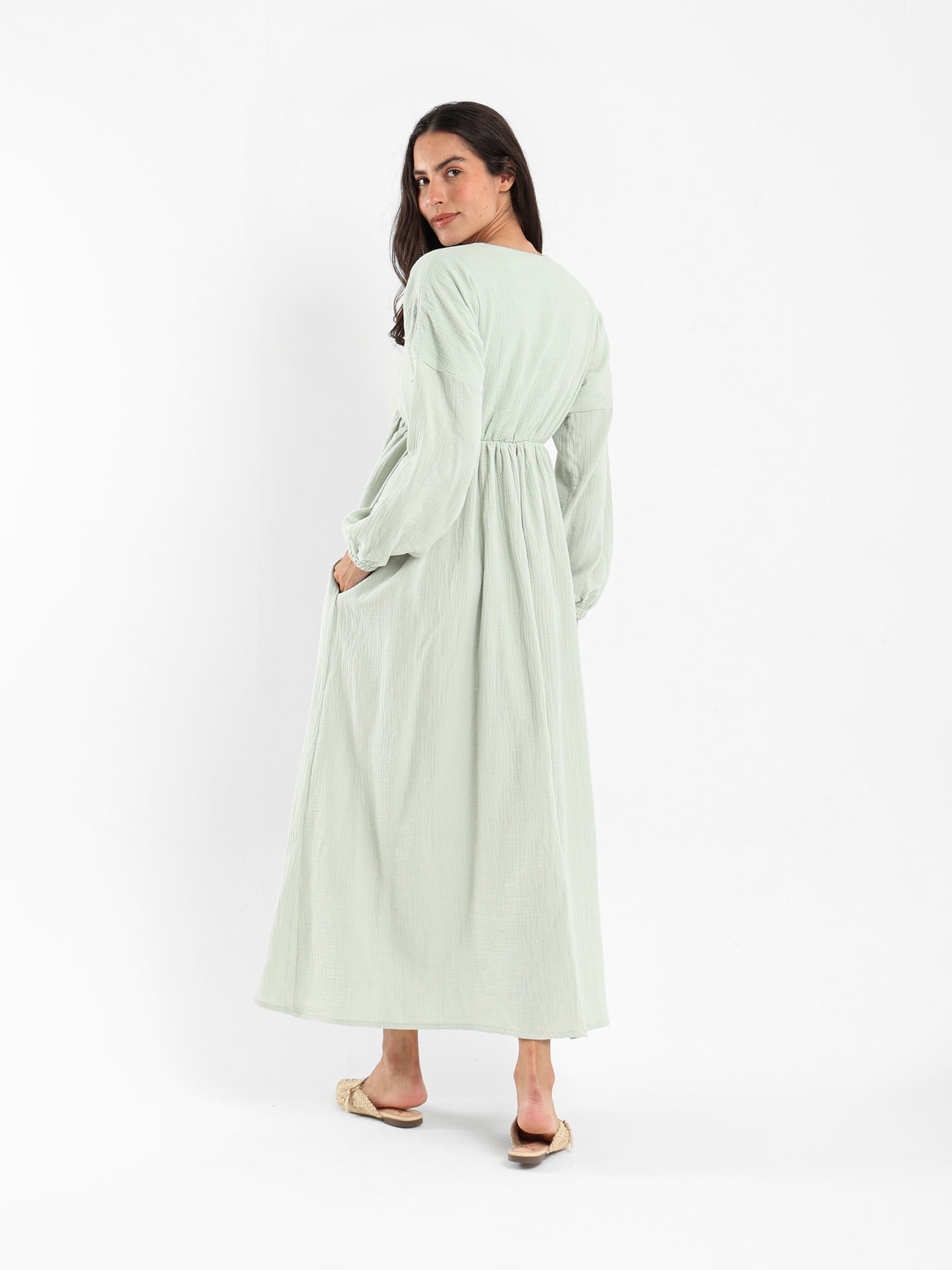 V-Neck Long Sleeve Maxi Dress