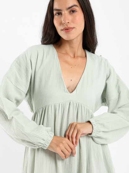 V-Neck Long Sleeve Maxi Dress