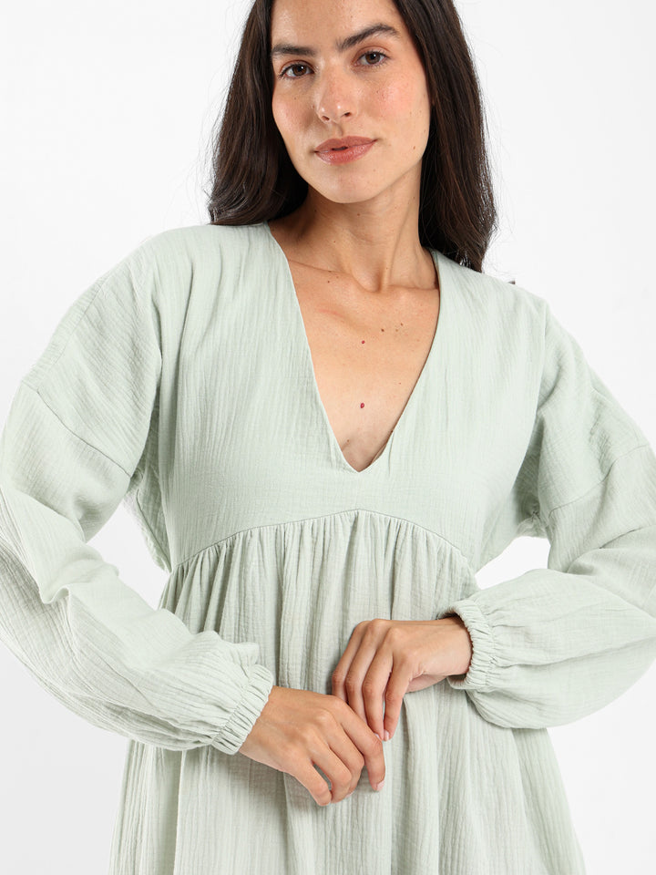 V-Neck Long Sleeve Maxi Dress