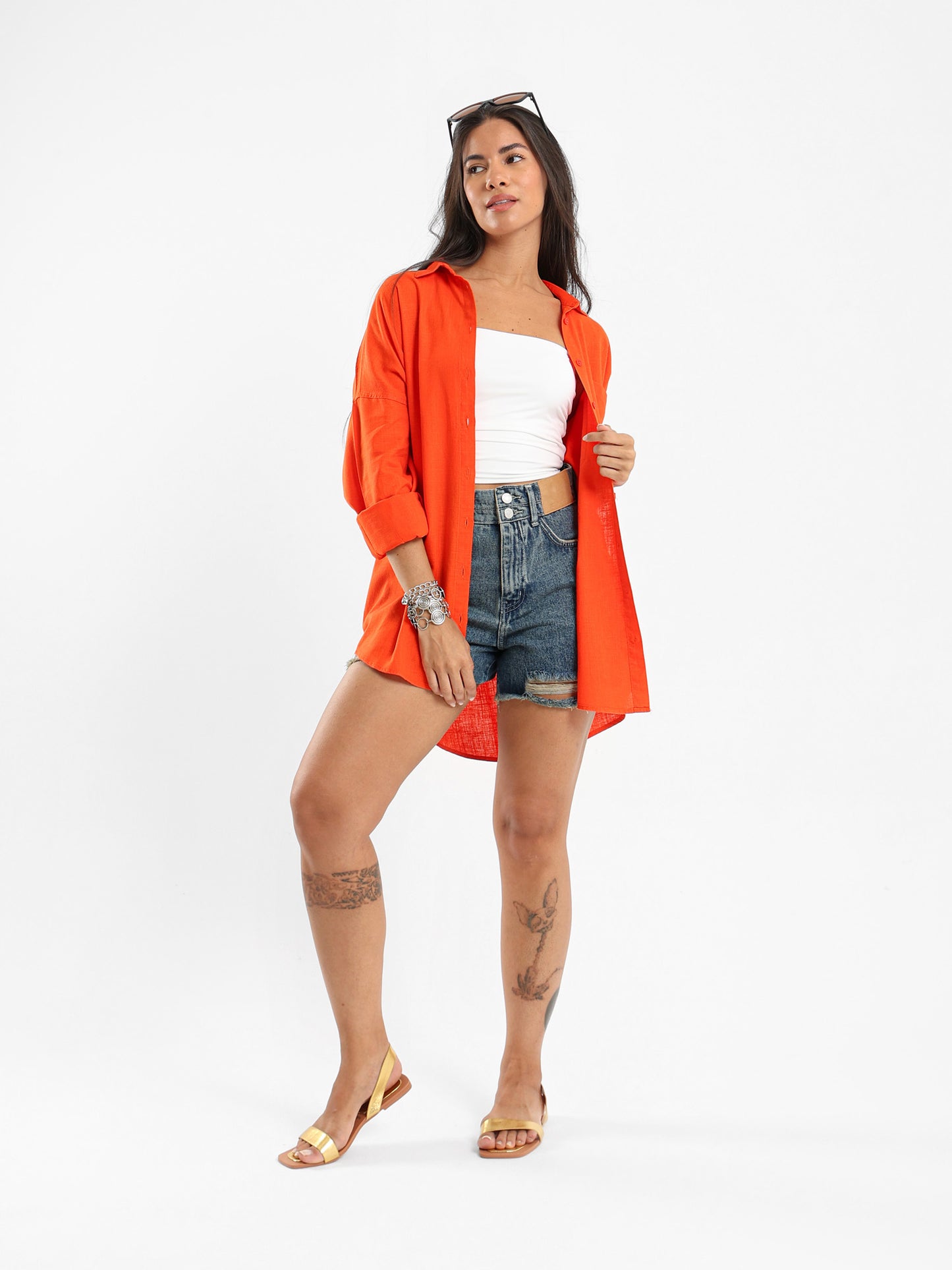 Double Hem Denim Shorts