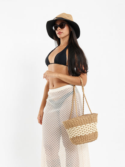 Bi-Tone Straw Tote Bag