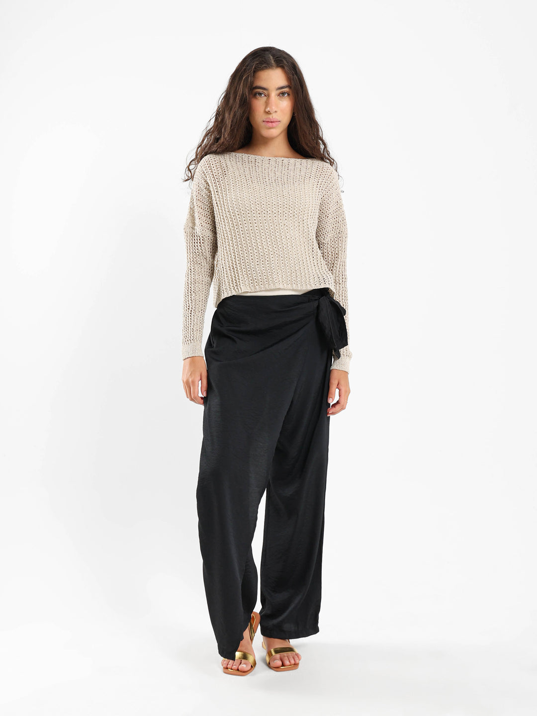 Front Overlap Wide-Leg Pants