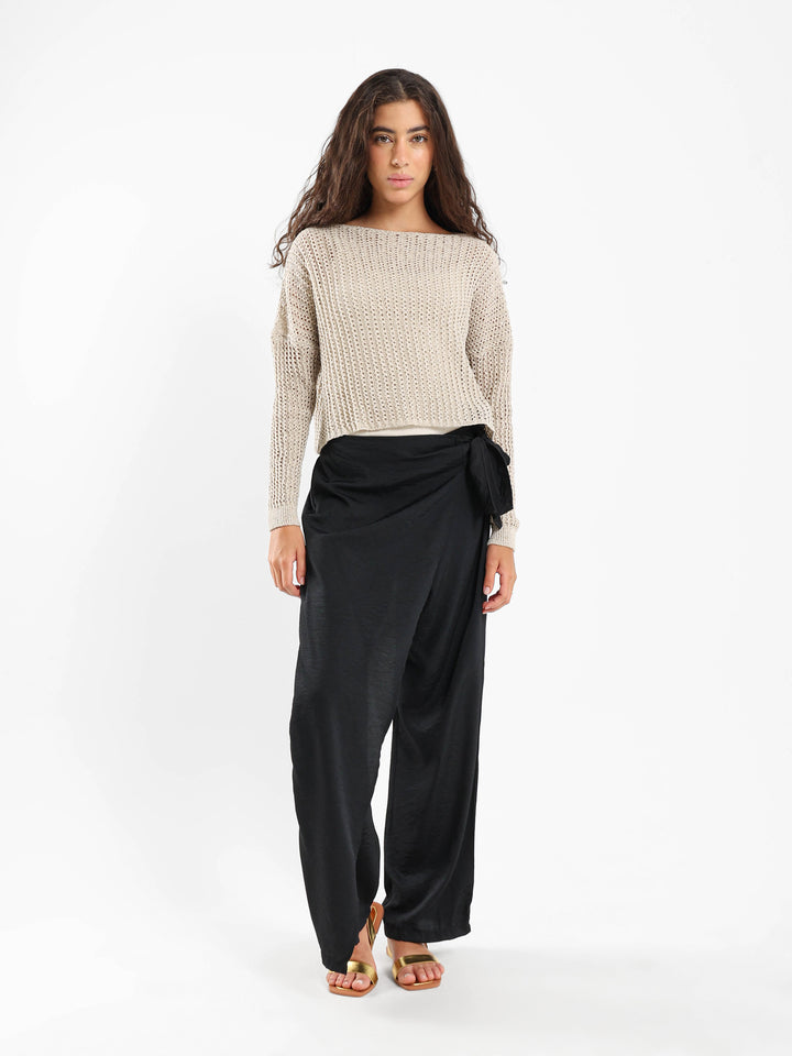 Front Overlap Wide-Leg Pants