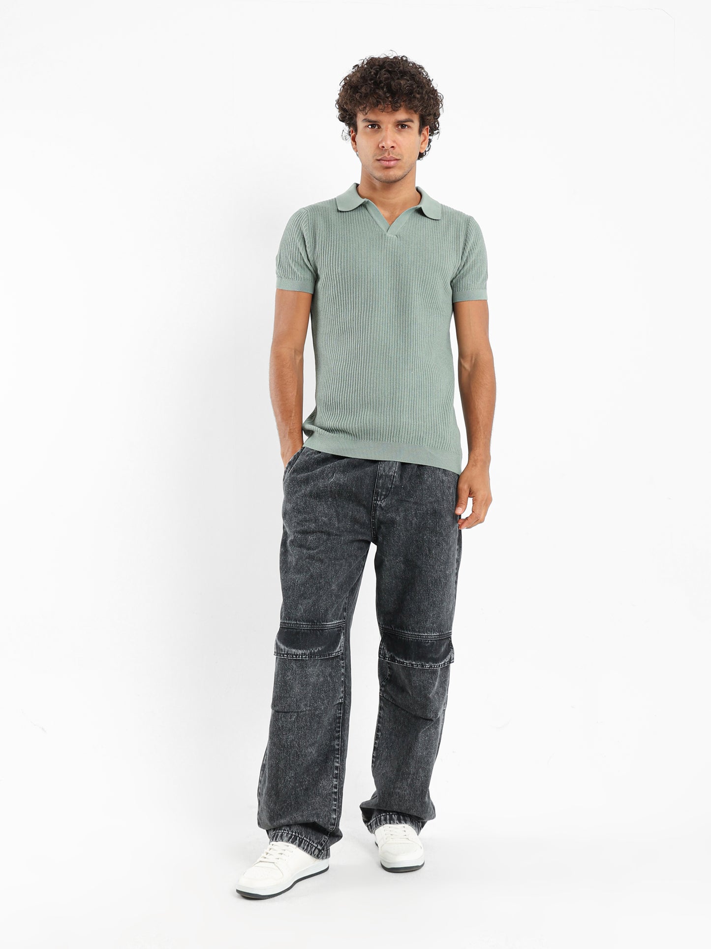 Wide Rib Knit Camp Collar Polo