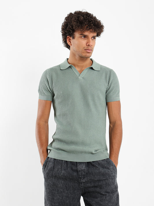 Wide Rib Knit Camp Collar Polo