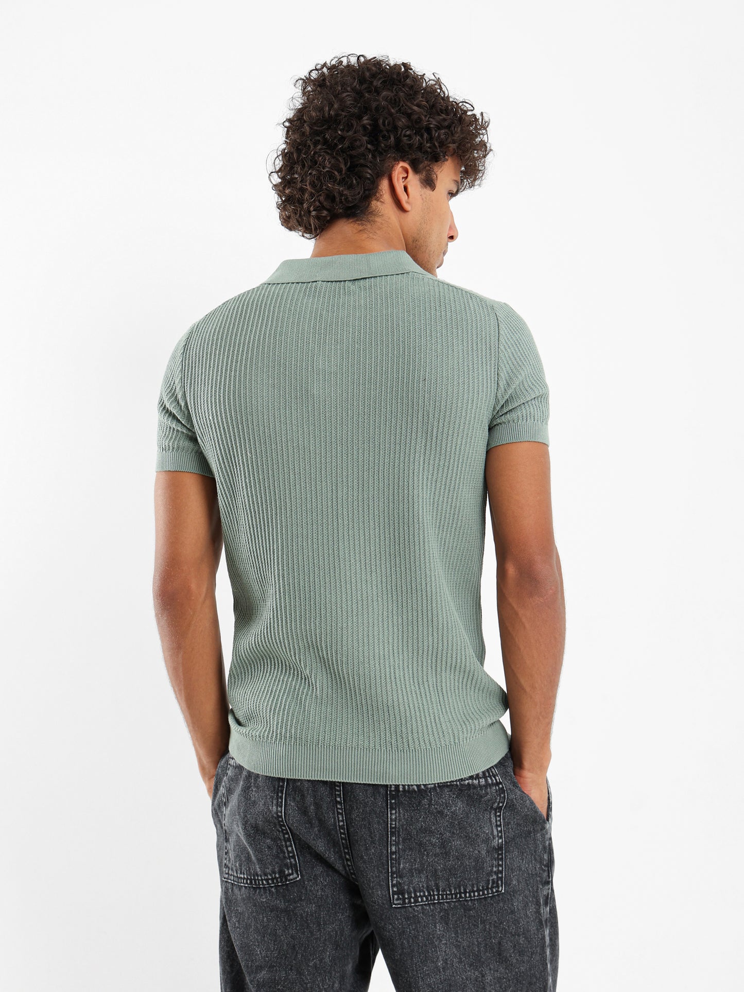Wide Rib Knit Camp Collar Polo