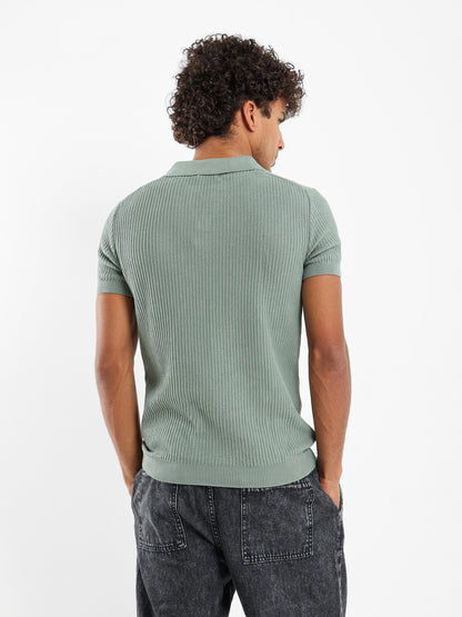 Wide Rib Knit Camp Collar Polo