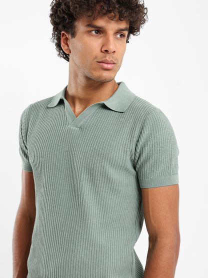 Wide Rib Knit Camp Collar Polo