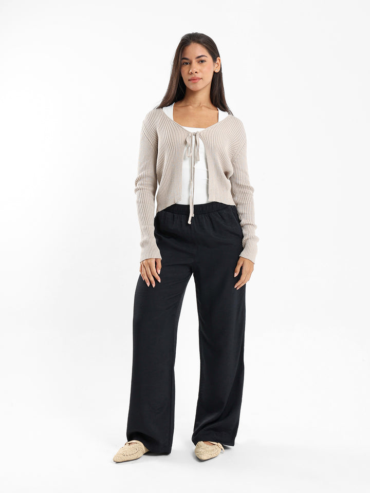 Ribbed Cardigan with Front Tie
