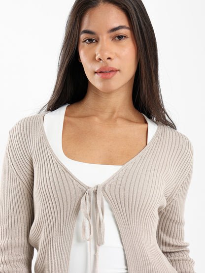 Ribbed Cardigan with Front Tie