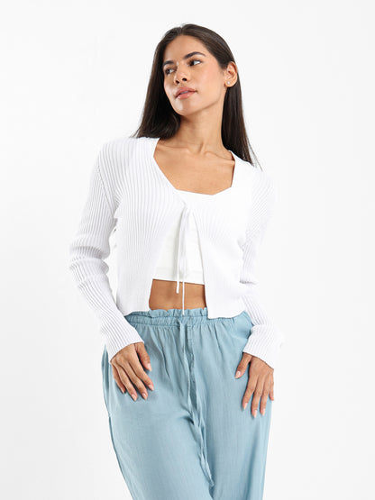 Ribbed Cardigan with Front Tie