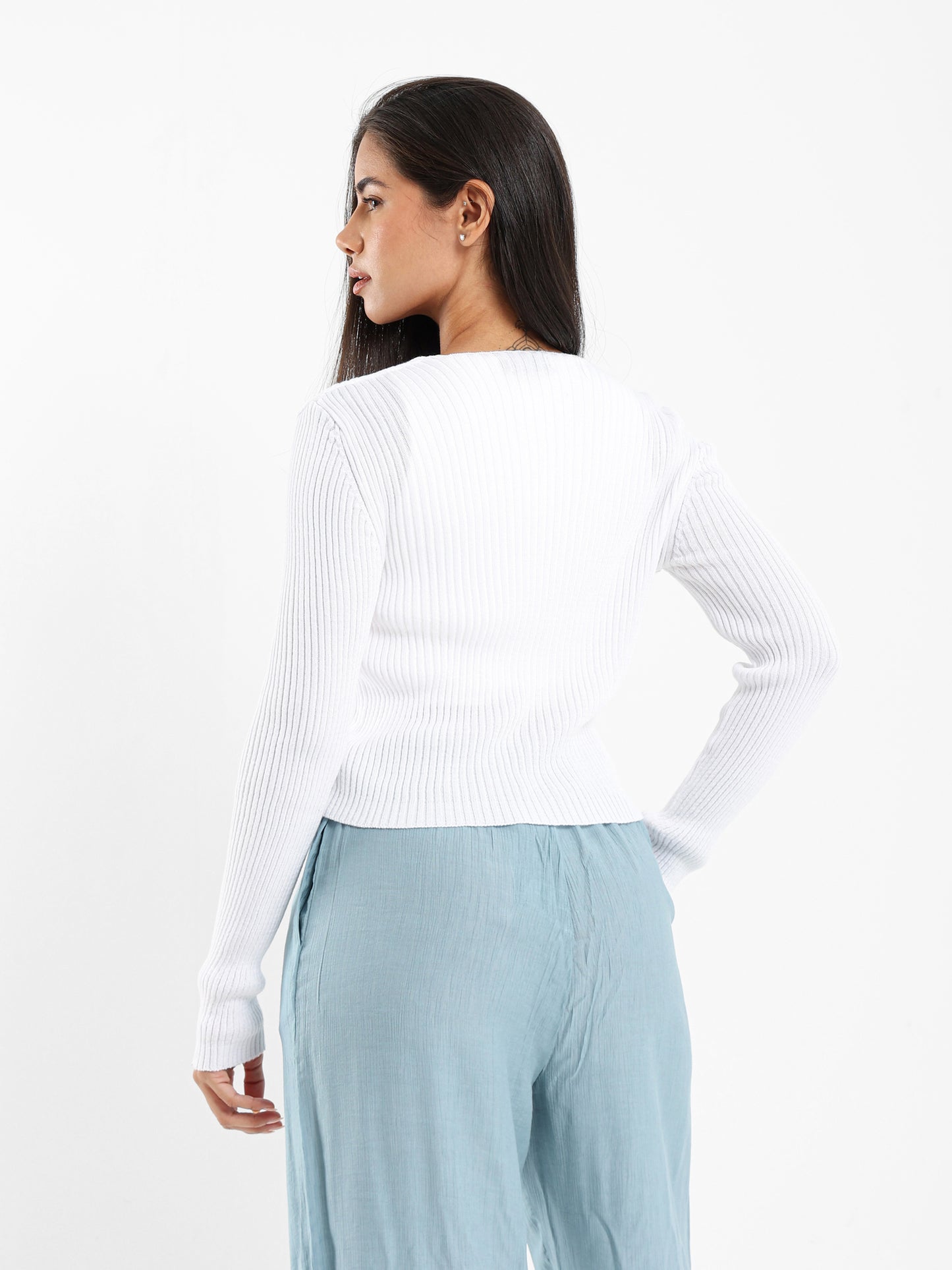 Ribbed Cardigan with Front Tie