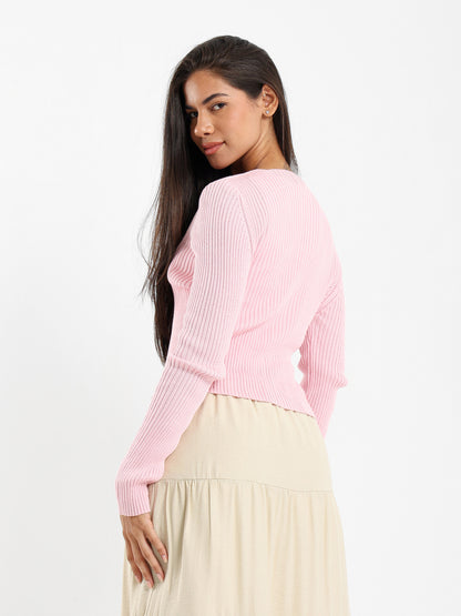 Ribbed Cardigan with Front Tie